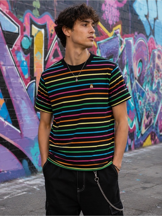 Teddy Fresh Other - Teddy Fresh Rainbow Stripe Bear Logo Tee Black Short Sleeve T-Shirt Size Small